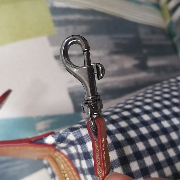 Dooney And Bourke Coated Cotton Gingham Hobo Shoulder Bag In Navy EUC - Picture 12 of 12